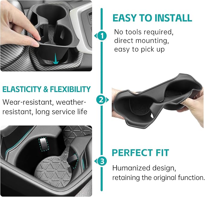 Cup Holder Organizer Compatible with 2019 2020 2021 Toyota RAV4 Accessories, Noise-Free Water & Dust Proof TPE Insert Center Console Drink Holder Protector for 2019-2021 RAV 4 Accessories