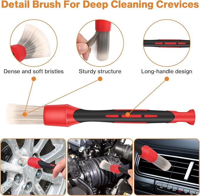 Preciva 5PCS Car Wheel & Tire Brush Kit -Car Cleaning Kit, Wheel Cleaner Brush, Soft-bristled Rim Brush, Car Drying Towel, Car Detailing Cleaning Wash Brush Supplies Kit for Interior Exterior Wheels