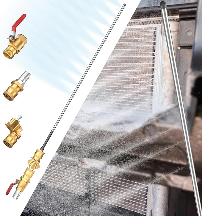 24" Compact Radiator Cleaning Wand - Dual Water/Air Flusher for Cars/Trucks/RVs, Max 4500 PSI Stainless Steel Nozzle w/Quick-Connect, Effortlessly Cleans Household Vehicle Radiators
