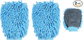 HARFINGTON 2pcs Chenille Microfiber Car Wash Mitts 9.8" x 7.9" Scratch Free Wash Gloves Absorbent Double Sided Plush Cleaning Drying Mitts for Car Washing Home Clean, Light Blue
