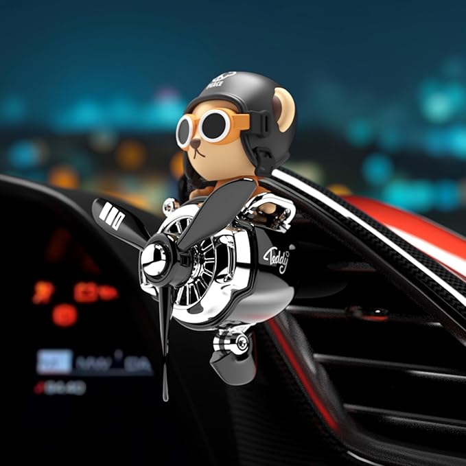 Pilot Car Air Freshener, Cute Bear Car Vent Clip Air Freshener Automotive Air Outlet Fan Diffuser, Automotive Interiors Vent Decoration (Shake Head Style - Black)