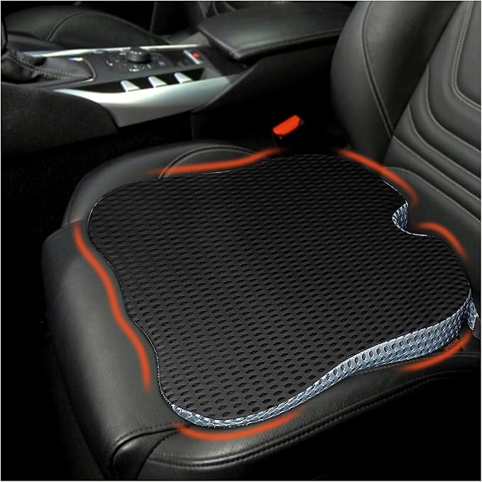 Car Seat Cushion, Comfort Memory Foam Car Cushions for Driving, Seat Cushion for Car Seat Driver with Wedge Design & Raised Back to Broaden Vision, Provides Comfort for Car, Truck, Office Chair