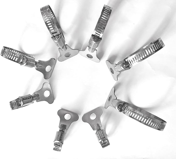 10-Piece Set of 304 Stainless Steel Hose Clamps, Adjustable Spiral Hose Clamps, Key type hose clamps for Plumbing, Automotive, Mechanical and More Applications.(Size:21-44mm【13/16"-1 3/4"】)