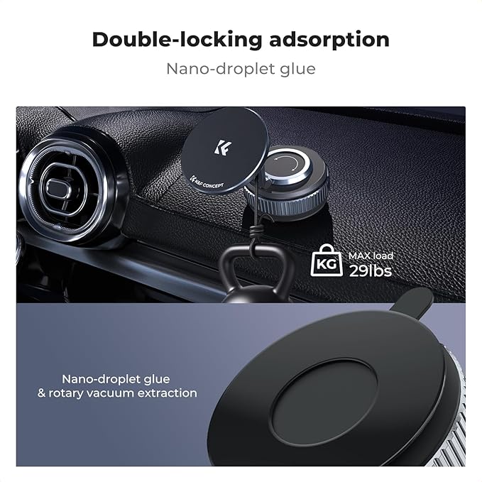 K&F CONCEPT 360° Vacuum Magnetic Car Mount, Foldable & Adjustable Magnetic Phone Holders for Your Car/Gym/Mirror/Smooth Surface, Compatible with iPhone 17 Pro Max 16/15/14/13/12 & Android Phone