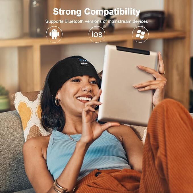 LC-dolida Sleep Headphones Headband Bluetooth 5.4, Headband Earphones Wireless with USB C Charge Port, Sleep Mask for Sleeping, Sports, Gifts, Workout, Jogging, Yoga, Insomnia, Air Travel, Meditation