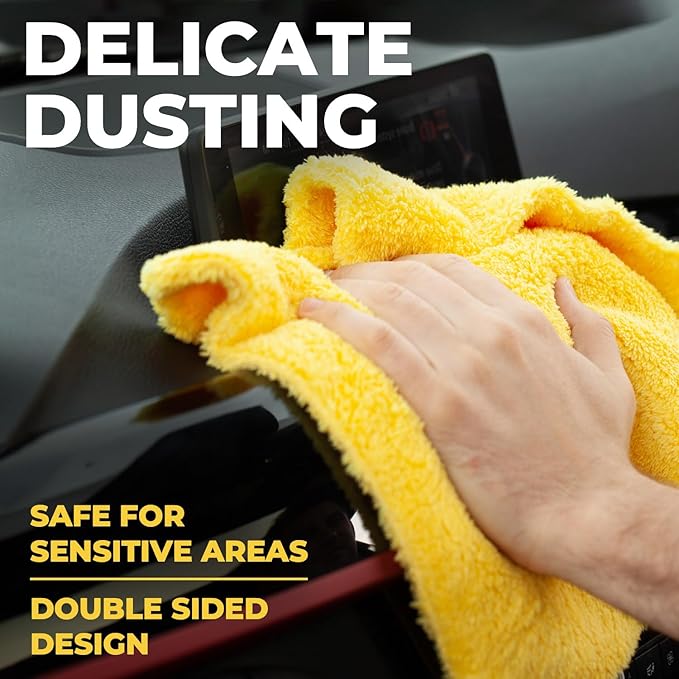 Super Soft Microfiber Towels for Cars - Edgeless - 6pk (12”x12”) - Premium Scratch-Free Towel - Great for Drying, Detailing, Polishing, Buffing - Ultra Absorbent Microfiber Cleaning Cloths for Car