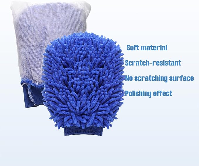 HARFINGTON Chenille Microfiber Car Wash Mitts 9" x 5.5" Scratch Free Wash Gloves Absorbent Double Sided Plush Cleaning Drying Mitts for Car Washing Home Clean Sky Blue