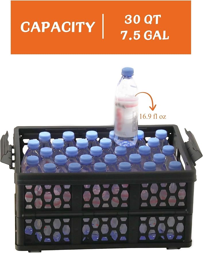 Mymazn Trunk Organizer Plastic for Car, Crate Storage Collapsible Car Organizer for SUV, Groceries, Camping | with Lid, Waterproof Bag, Optional Insulated Cooler(Orange)