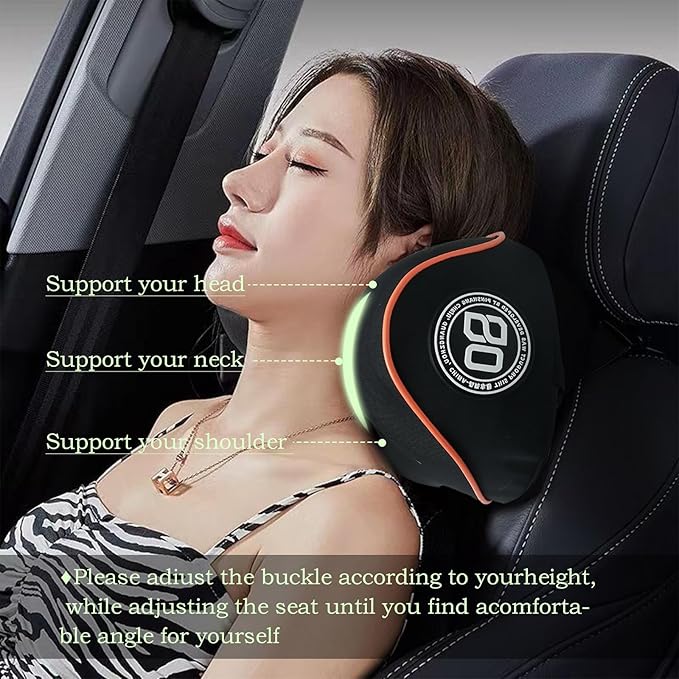 SPRFUFLY Really Comfy Car Headrest Pillow, Car Pillow for Driving with Adjustable Strap, Space Memory Foam Neck Pillow, Breathable Removable Cover - Travel Neck Pillow(Lightorange Side Rope)