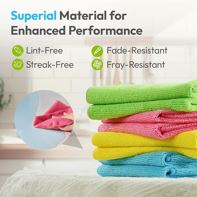 Microfiber Cleaning Cloth 12"X12" 12 Pack Colour Lint Free Microfiber Towels for Cars-Extra Thick, Streak-Free, Fast Absorbent - Reusable Multi-Purpose Housekeeping Rags for Cars