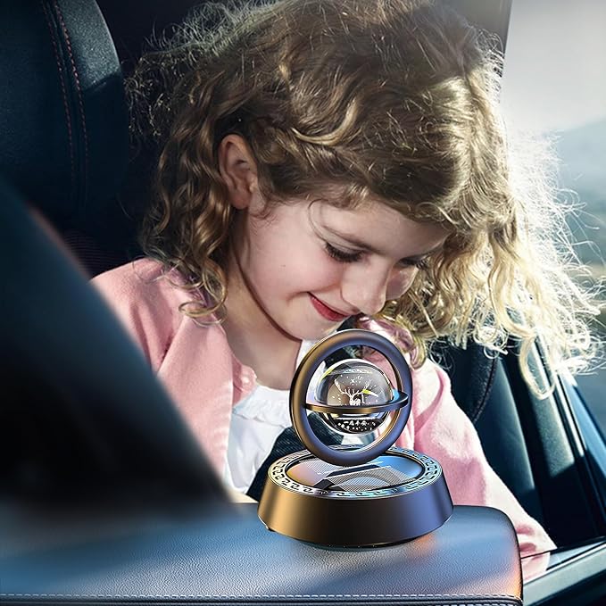 Kwak's Car Air Freshener Solar Energy Rotating Refillable Air Purifier for Car Interior Dashboard Autorotation Decoration Accessories (Black-1)