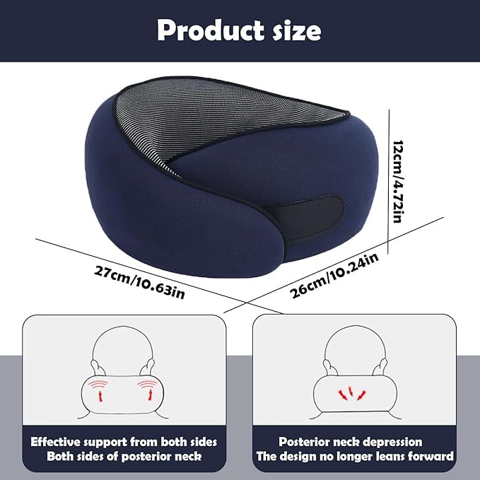 Travel Neck Pillow for Airplanes & Car Rides,Compact Head Support Cushion with Pain Relief,Ergonomic Sleeping Pillow for Long Flights & Road Trips (Blue)