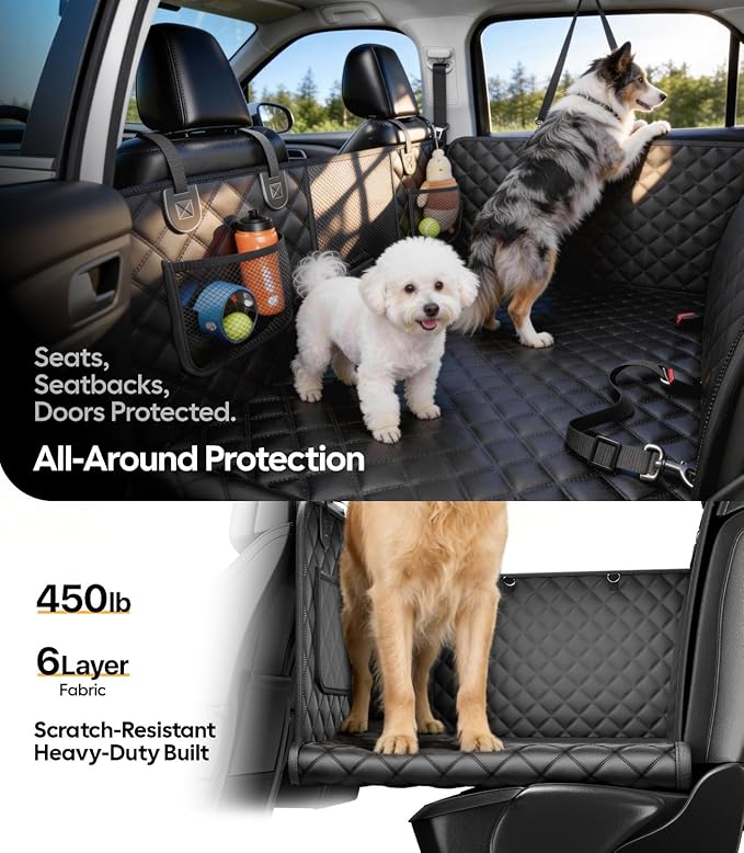 Wigoo Dog Truck Seat Cover for Back Seat, 450lb Support Hard Bottom Hammock for 1–4 Large Dogs, Waterproof & Anti-Scratch Backseat Protector, Car Bed Extender for Truck & SUV, Size-XL, Black