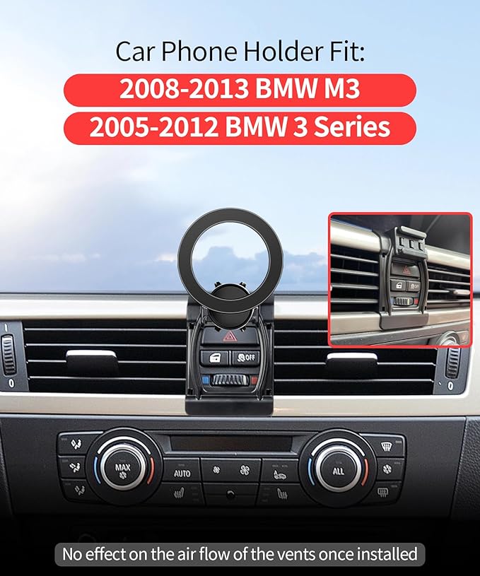 Car Phone Holder for 2005-2012 BMW 3 Series 2008-2013 M3 Accessories, 360° Rotation Phone Mount Compatible with MagSafe, Cell Phone Holder Does Not Affect Air Vent