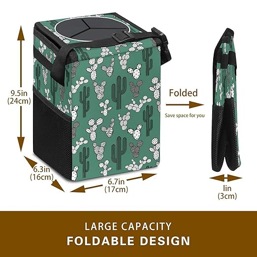 Cactus Car Trash Can with Lid - Collapsible Reusable Waterproof Garage Bag,Automotive Garbage Can,Car Accessories Interior Organizer