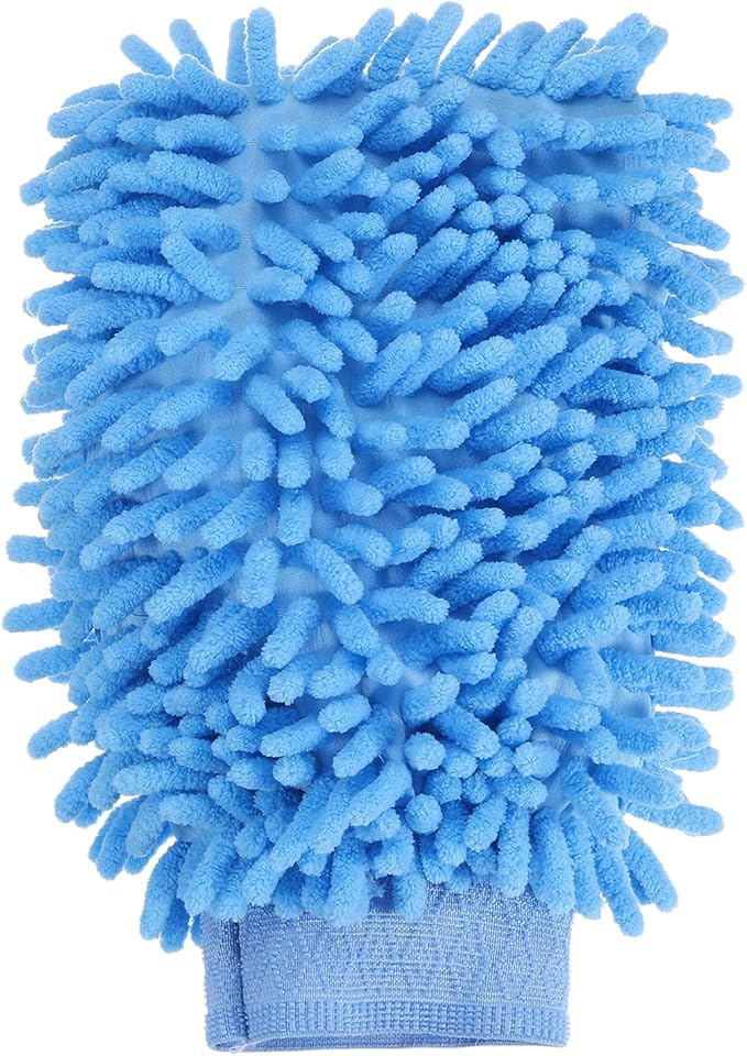 HARFINGTON Chenille Microfiber Car Wash Mitts 9.8" x 7.9" Scratch Free Wash Gloves Absorbent Double Sided Plush Cleaning Drying Mitts for Car Washing Home Light Blue