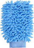 HARFINGTON Chenille Microfiber Car Wash Mitts 9.8" x 7.9" Scratch Free Wash Gloves Absorbent Double Sided Plush Cleaning Drying Mitts for Car Washing Home Light Blue
