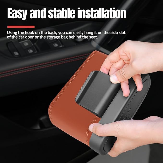 Wuyaoyao Car Trash Can with Lid, Leather Automotive Trash Bin with Garbage Bags, Leakproof Cars Door Hanging Garbage Can, Mini Multi-Purpose Vehicle Storage Organizer, Interior Car Accessories (Brown)