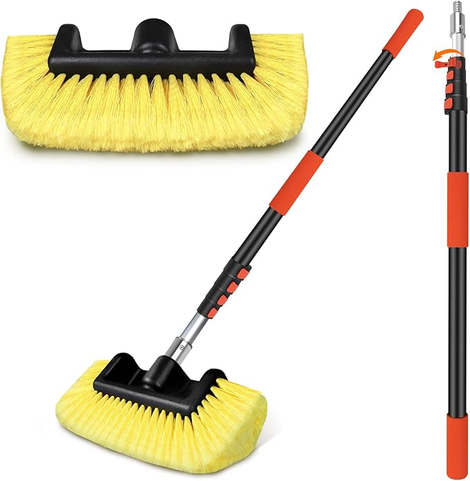 12FT Car Wash Brush with Extension Pole - Telescoping Long Handle Cleaning Tool with Non-Scratch Soft Bristles - Heavy Duty Aluminum Pole for RV, Truck, Boat, Solar Panels & High Windows