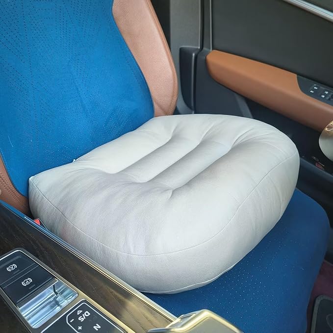 Adult Booster Seat for Car/Portable Booster Seat for Driver/Breathable Non-Slip Seat Cushions with Practical Handle for The Car, Office, Wheelchair, Broader Vision, 17.7"x15.7"x4.7"（Beige）
