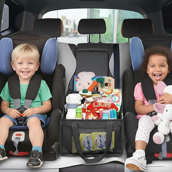 Car Seat Organizer Backseat,Passenger Car Organization with 2 Cup Holders,Automotive Backseat Organizer for Front Seat,Console,Car Essentials,Black