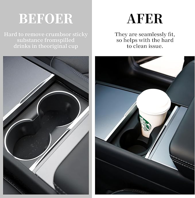 Cup Holder for Tesla Model Y Juniper 2026 2025/Model 3 Highland 2024 2025 2026 - Center Console Cup Holder Insert Removable & Washable Interior Accessories for Tesla Model Y/3