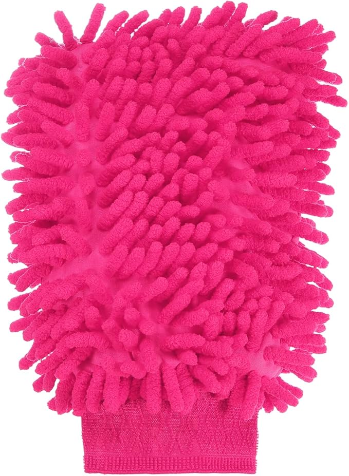 HARFINGTON Premium Chenille Microfiber Car Wash Mitts 9.8" x 7.9" Scratch Free Wash Gloves Absorbent Double Sided Plush Cleaning Drying Mitts for Car Washing Home Rose Red