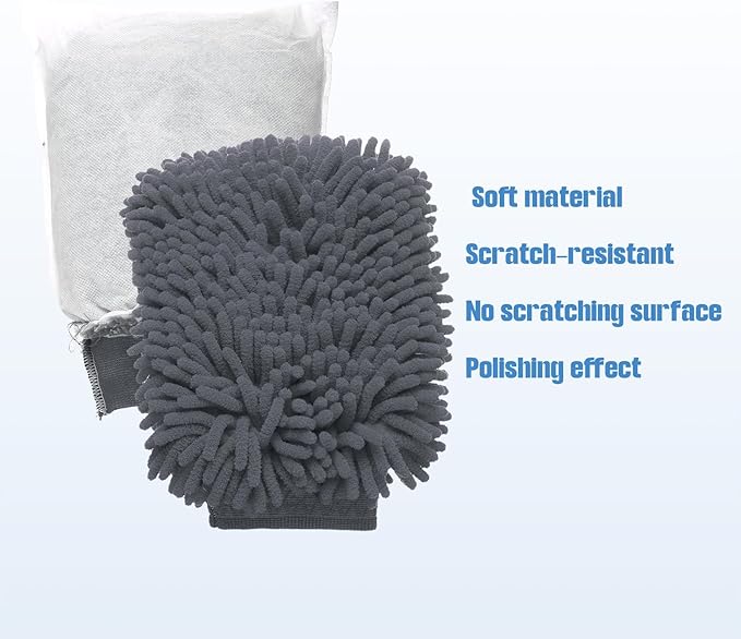 HARFINGTON Chenille Microfiber Car Wash Mitts 9" x 5.5" Scratch Free Wash Gloves Absorbent Double Sided Plush Cleaning Drying Mitts for Car Washing Home Clean Grey