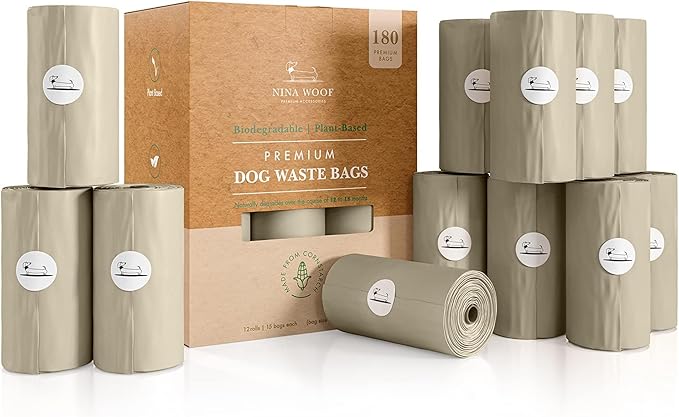 100% Certified Home Compostable and Biodegradable Dog Poop Bags - ASTM D6400 & EN 13432 Compliant Dog Waste Bags – 180 Bags – 12 x Rolls of Plant Based Compostable Waste Bags - Thick Doggie Poop Bags