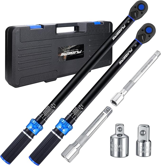 1/2 3/8 inch Drive Click Torque Wrench Set,2 Pcs Torque Wrenches 10-170 FT.LB/13.6-230.5Nm,10-110 FT.LB/13.6-149.2Nm,±3% High Accuracy Torquimetro for Bike, Moto and Car Repair