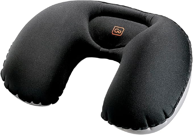 Go Travel Compact Snoozzzer, Comfortable Travel Pillow for Uninterrupted Sleep, Inflatable Neck Pillow for Airplane, Bus, Car, and Train, Travel Essentials, Black