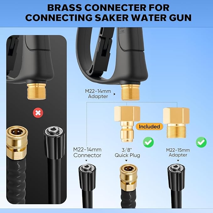 Saker Foam Cannon Dual Connector Accessory for Pressure Washer Kit,with Foam Cannon Dual Connector,Pressure Washer Gun for Car Washing and Cleaning,5 Power Washer Sprayer Nozzles