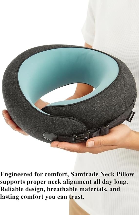 Neck Pillow Airplane –2025 Updated, 100% Memory Foam Travel Pillow for Sleeping, 360° Ergonomic Neck Support, Pain Relief for Long Flights, Portable Travel Accessory for Plane & Car (Dark Gray)