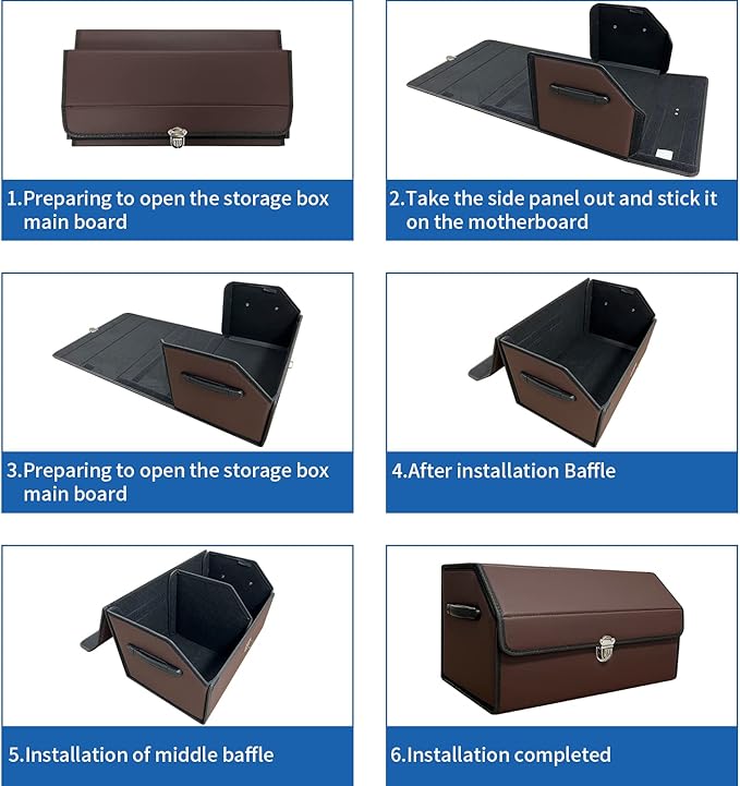 Trunk Organizer for Car With Lid,Foldable Trunk Organizer for SUVs & Sedans,Multi-Functional Leather Storage Box - Brown - Small