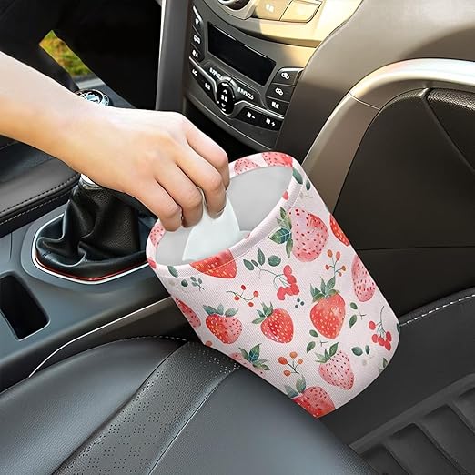 Trash Bag, Car Garbage Can Hanging Back Seat Organizer Trash Can Bin for Vehicle, Travelling, Camping - Strawberry