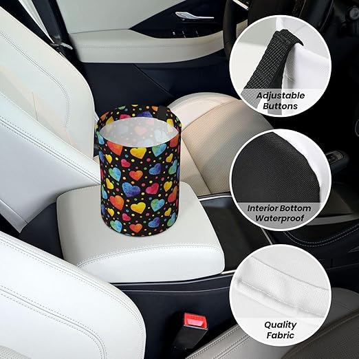 Car Trash Bag Watercolor Hearts Waterproof Trash Small Car Can Portable Collapsible Car Garbage Can Hanging for Back Seat Floor or Hanging Headrest Car Decor Road Trip Essentials