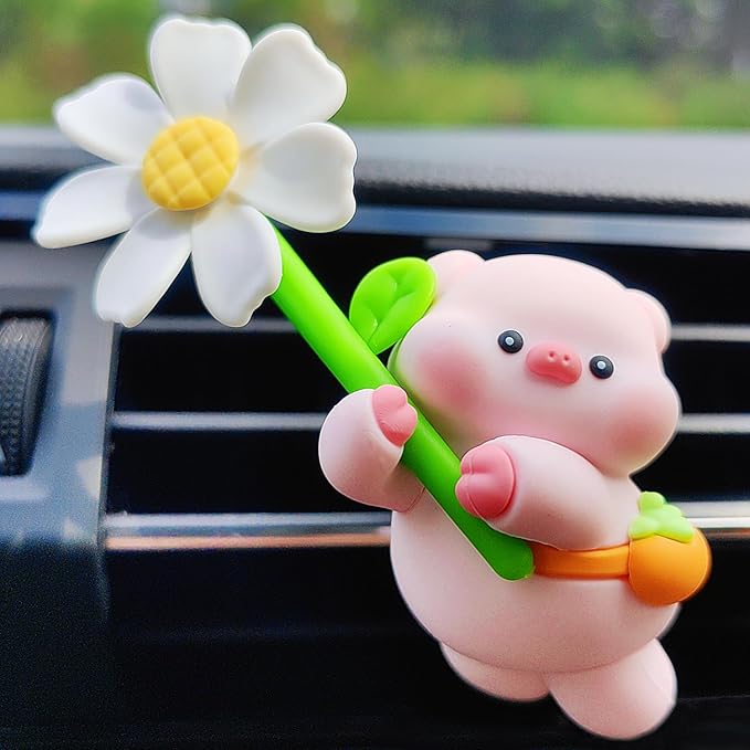 Cute Car Air Freshener for Women/Men, Pilot Car Vent Clips Creative Automotive Fragrance Air Diffuser, Outlet Flower Fan Automotive Decoration Interior Accessories (Flower Pig)