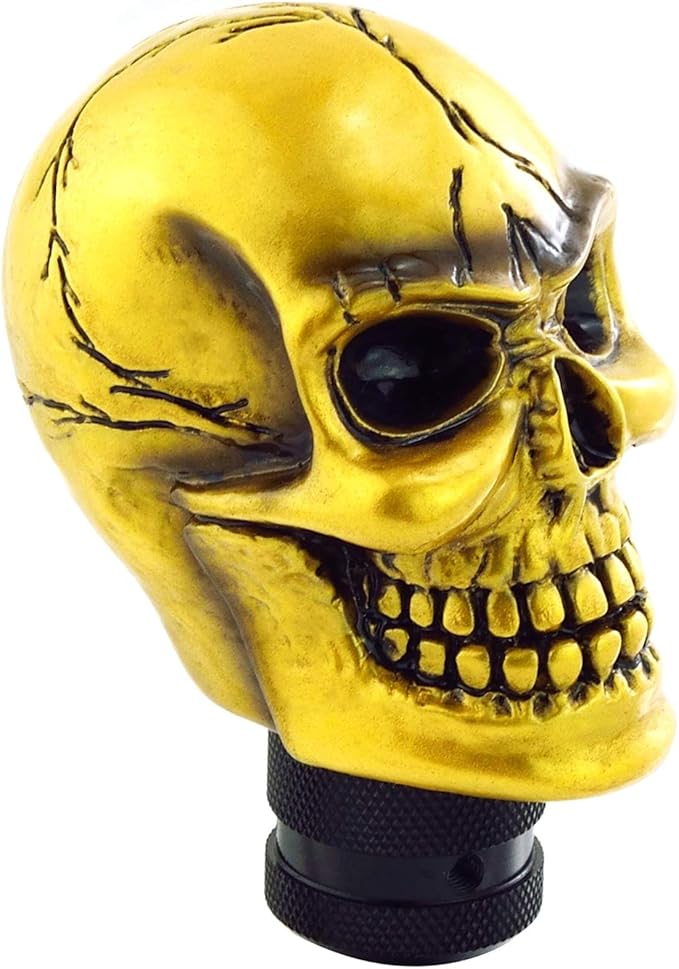 Lunsom Skull Gear Stick Shifter Knob, Resin Gear Shift Head Shifting Stick Handle Car Transmission Fit Automatic Manual Vehicle (Gold)