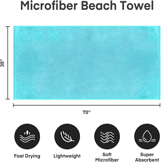 JML Extra Large Bath Towels, Microfiber Bath Sheet Towel 2 Pack 35" x 70", Oversized, Soft, Super Absorbent and Fast Dry for Adult, Body, Sport, Fitness, Yoga, Aquamarine