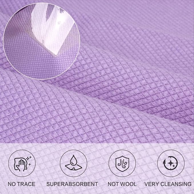 SINLAND Microfiber Glass Cleaning Cloth, 6PK, Lint Free Cleaning Cloths for Window, Car Windows, Mirrors, and Stainless Steel, Glass and Window Cleaner 16x16 Inch Purple