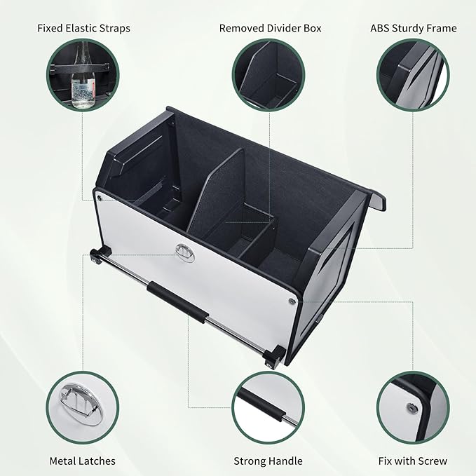 Car Trunk Organizer, Leather Collapsible Trunk Organizer for suv with Lid and Push-pull Handle Car Trunk Storage Organizer for Cars, SUV, Minivan, Truck, Sedan (White)