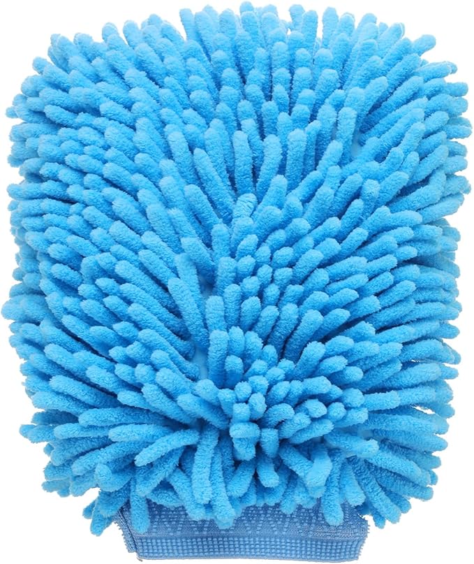 HARFINGTON Chenille Microfiber Car Wash Mitts 10" x 7.5" Scratch Free Wash Gloves Absorbent Double Sided Plush Cleaning Drying Mitts for Car Washing Home Clean Blue