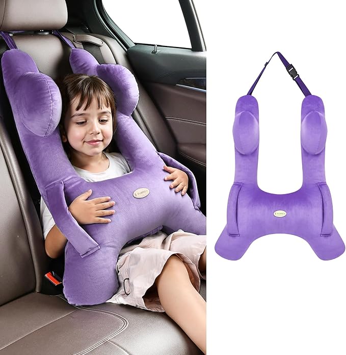 FLORICH Kids Travel Pillow, Car Sleeping Travel Pillow for Kids, Washable H-Shaped Pillow for Adults and Children to Support Head and Body for Road Trips Pillow for Car (Purple)