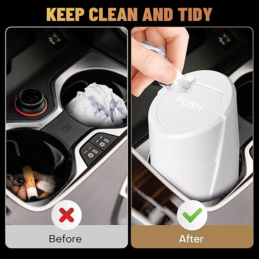 Car Trash Can Bin with Lid - Car Garbage Can Cup Holder - White Mini Leakproof Vehicle Trash Garbage Can Bin with 20pcs Trash Bags-Car Organizers and Storage for Front Back Seat Accessories