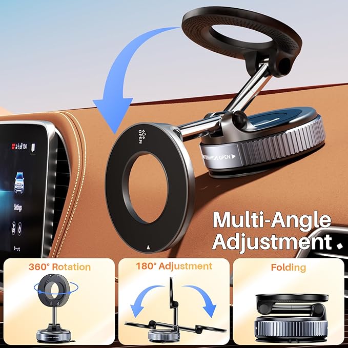 Nano Gel Suction Cup Car Mount, Magnetic Phone Holder for Your Car/Gym/Shower, 360° Rotating Foldable Car Phone Mount Compatible with iPhone 17 16 Pro Max 15 14 Plus & Android for Magsafe
