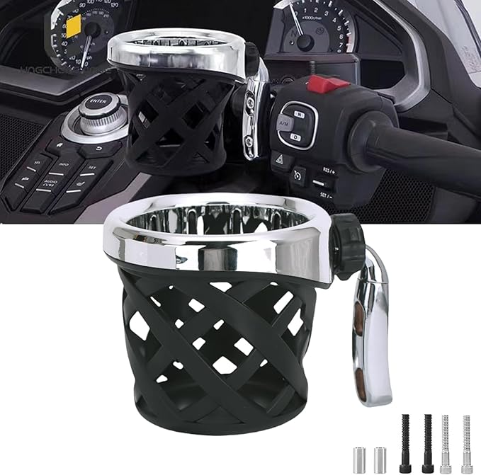 Motorcycle Cup Holder for Harley Davidson Road Glide Limited, Mesh Basket Drink Water Bottle Holder for Honda Gold Wing GL 1800 (Silver)