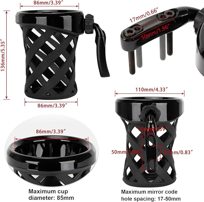 PSLER Motorcycle Drink Cup Holder Handlebar Mount Universal for Dyna Fat Bob Touring Road Glide Street Electra Glide Softail 1996-up Goldwing GL1800 2018-up (Black, 105mm)