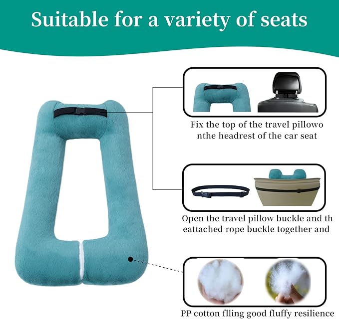 Travel Pillow Upgraded Version of Aircraft Travel Neck Pillow with Storage Bag, Sleep Pillows for Travel by Train, Car, or Plane, Supporting The Head and Body, Travel Pillow for Kids