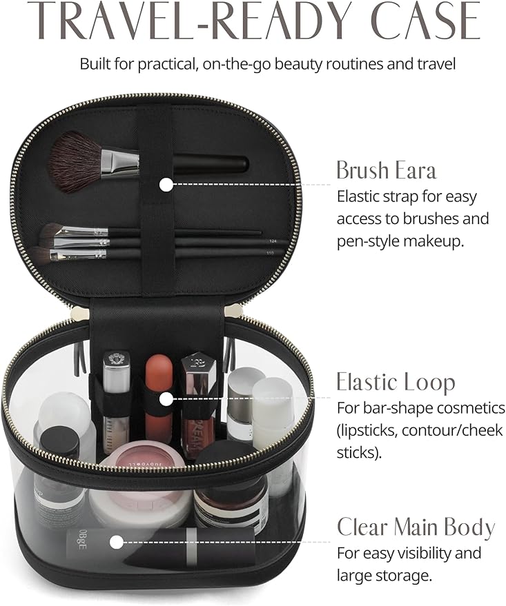 Popvibe Clear Makeup Bag Travel Cosmetic Case Transparent Toiletry Bag with Zipper, Portable Make Up Organizer Traveling Compact Car Bag for Essentials