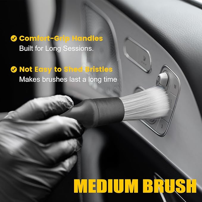 10PCS Car Detailing Brush Kit, All-in-One Interior Exterior Auto Detailing Brushes Set, Durable Ultra Soft Boars Hair Car Detail Brush, Car Cleaning Brush with Storage Bag & Car Drying Towel